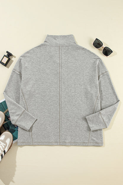 Light Grey Exposed Seam Collared Pocketed Loose Sweatshirt