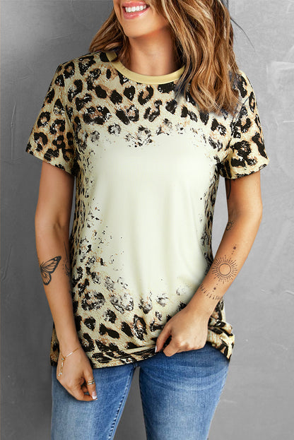 Leopard Bleached O-neck T Shirt