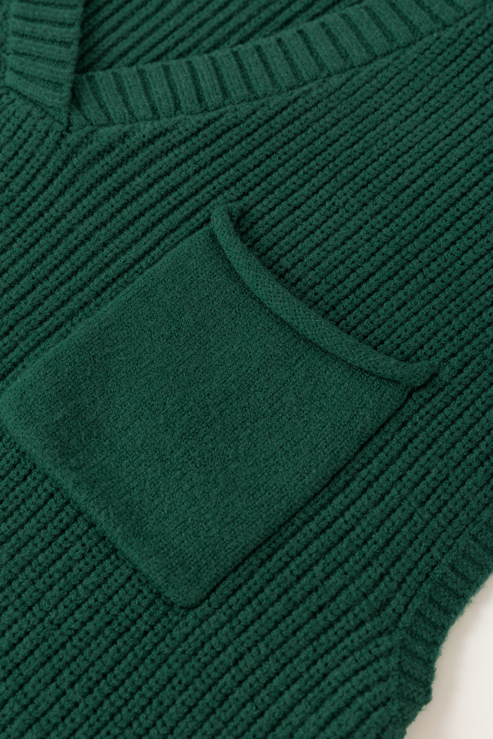 Blackish Green Chest Pocket V Neck Ribbed Cap Sleeve Sweater