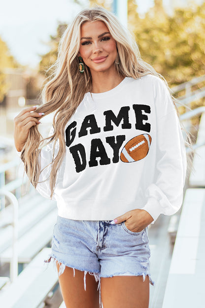 White GAME DAY Graphic Varsity Pullover Sweatshirt