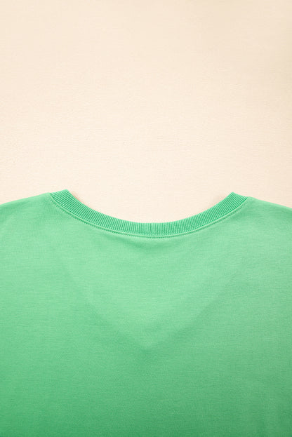 Mint Green V Neck Drop Shoulder Tee and Patchwork Drawstring Shorts Set