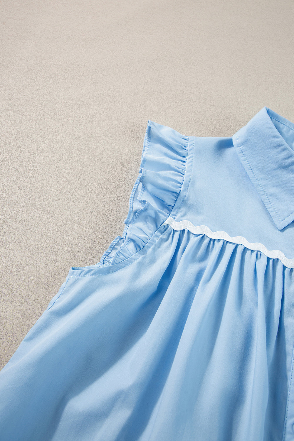 Sky Blue Ric Rac Trim Frilly Sleeveless Shirt