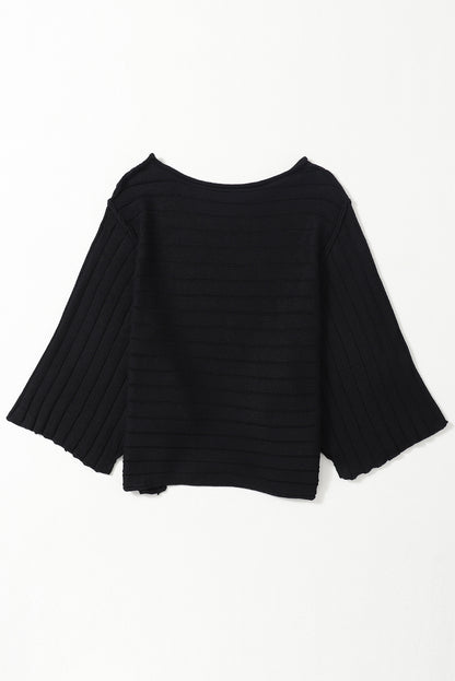 Black Exposed Seam Ribbed Knit Dolman Top