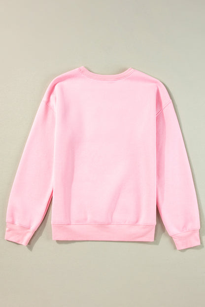 Pink LOVER Puff Print Drop Shoulder Pullover Sweatshirt