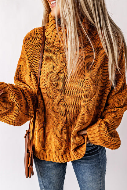 Cuddle Weather Cable Knit Handmade Turtleneck Sweater