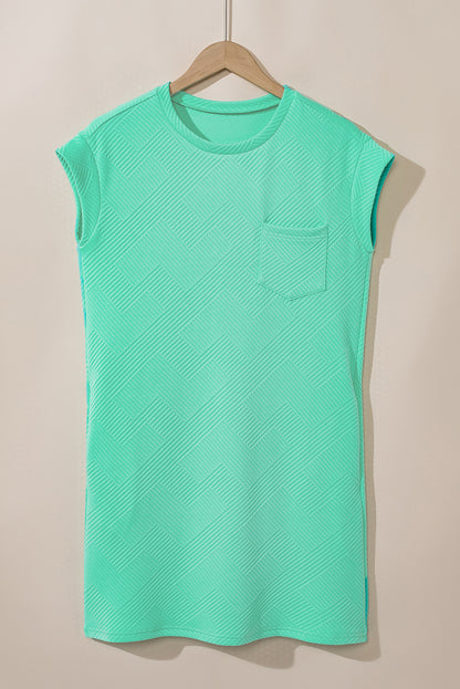 Mint Green Textured Cap Sleeve T Shirt Dress