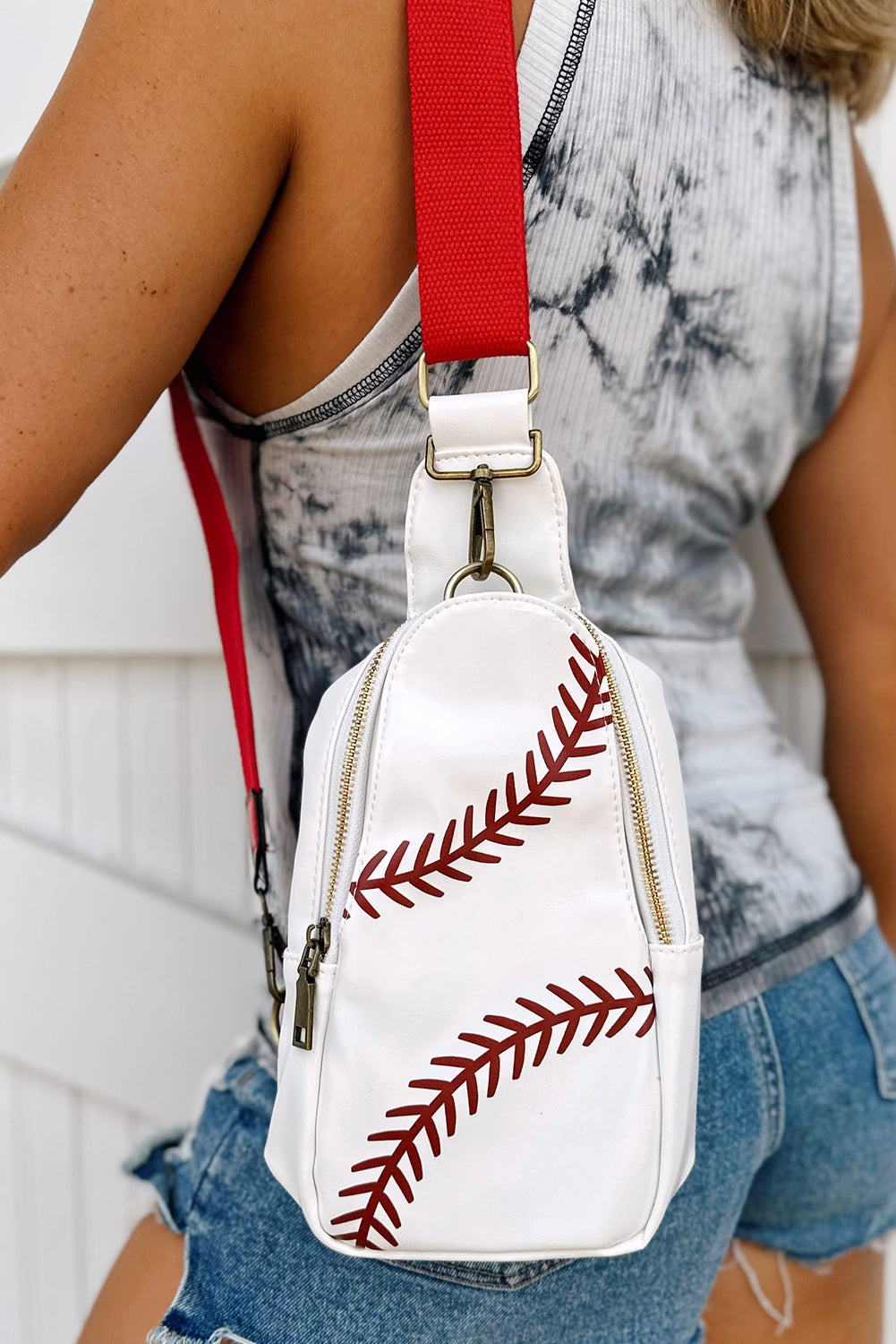 Racing Red Balls Pattern PU Leather Zipped Sling Bag