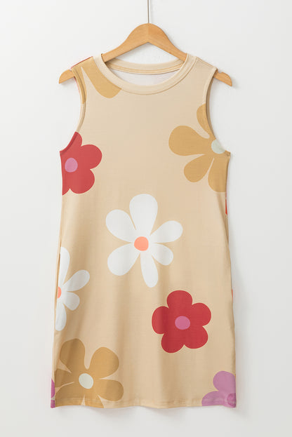 Apricot Daisy Flower Print Tank Dress