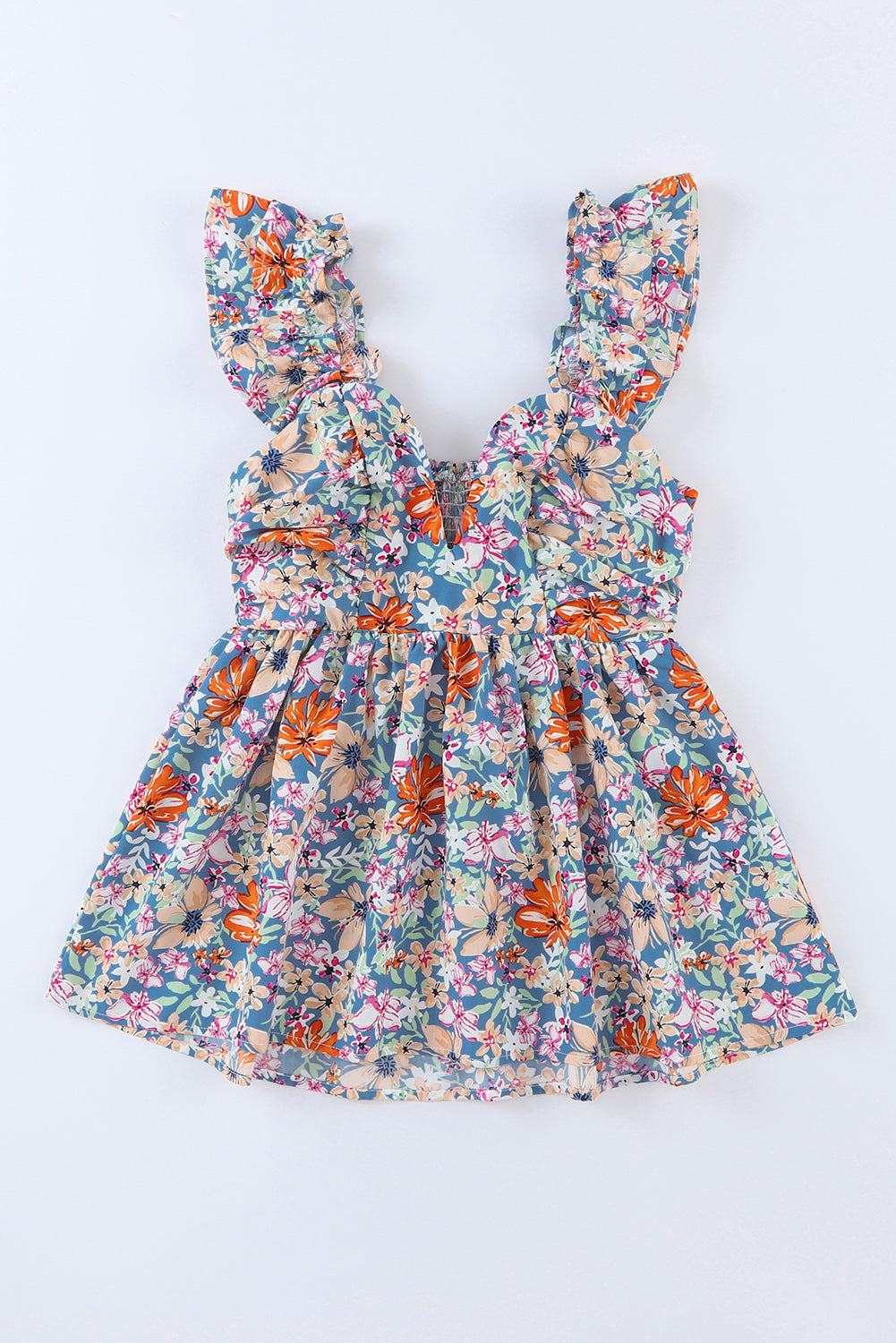 Multicolor Floral Ruffle Straps Sweetheart Peplum Tank