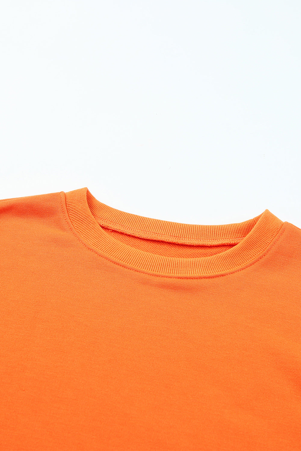 Orange Plain Crew Neck Pullover Sweatshirt