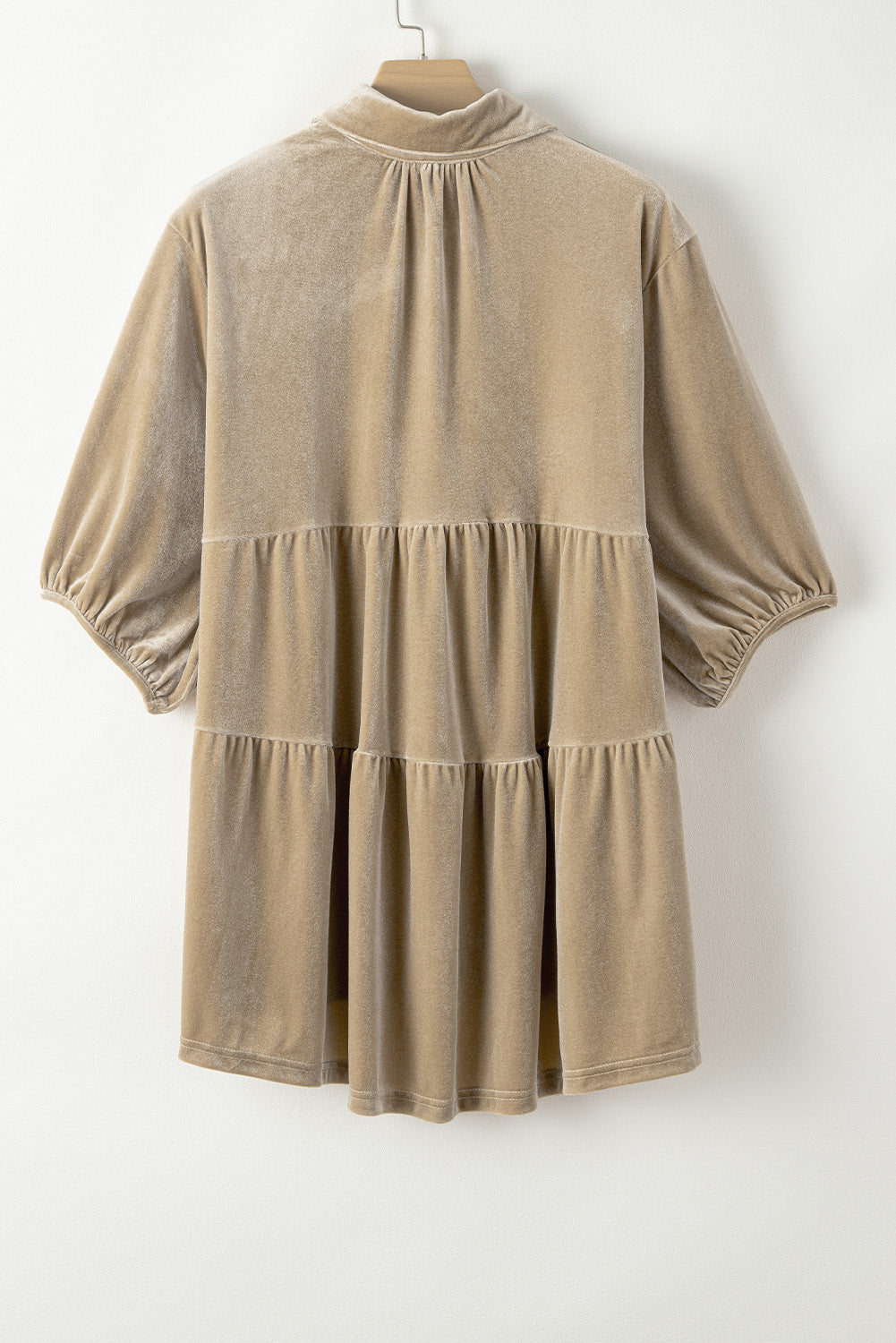 Pale Khaki 3/4 Sleeve Tunic Babydoll Velvet Shirt