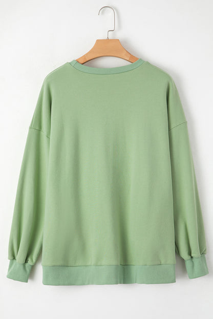 Grass Green Solid Fleece Lined Drop Shoulder High Low Sweatshirt