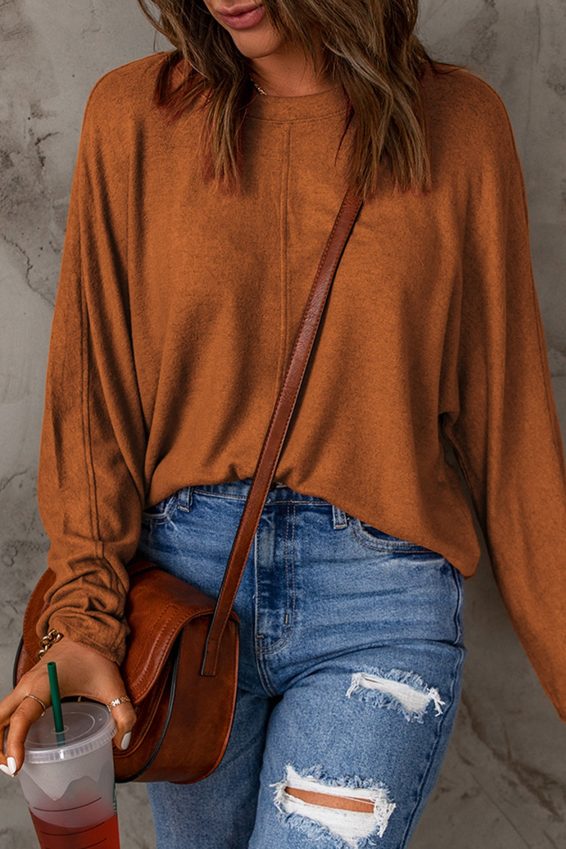 Seam Detail Round Neck Long Sleeve Top