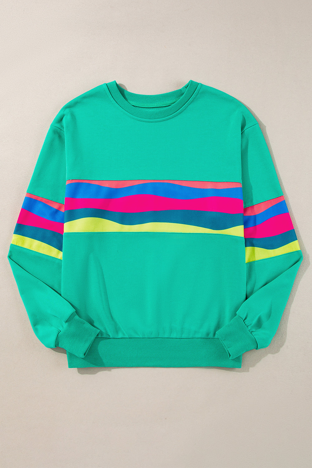 Green Colorful Striped Accent Long Sleeve T Shirt