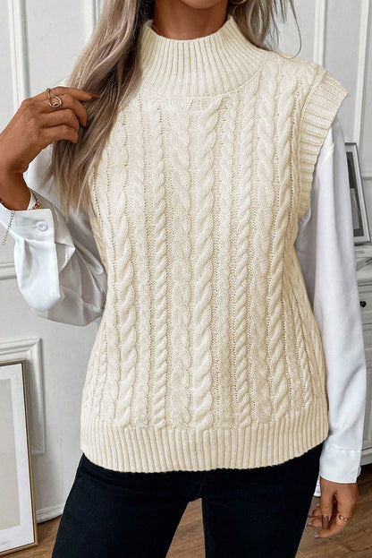 Oatmeal Cable Knit High Neck Sweater Vest