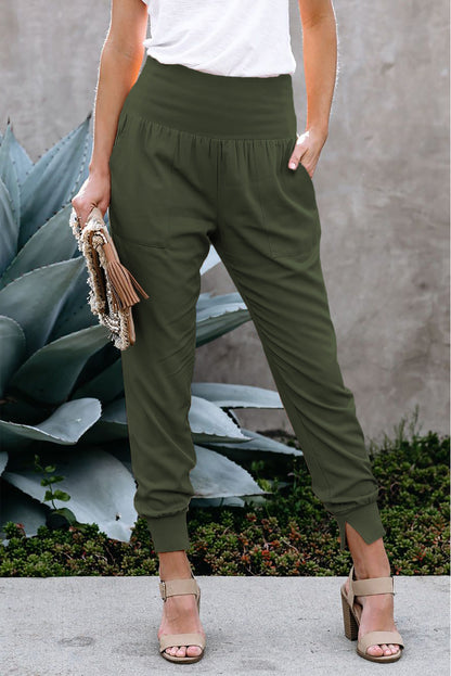 Green Pocketed Casual Joggers