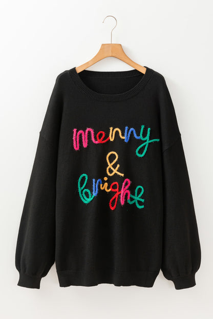 Black Tinsel Merry & Bright Round Neck Plus Size Sweater