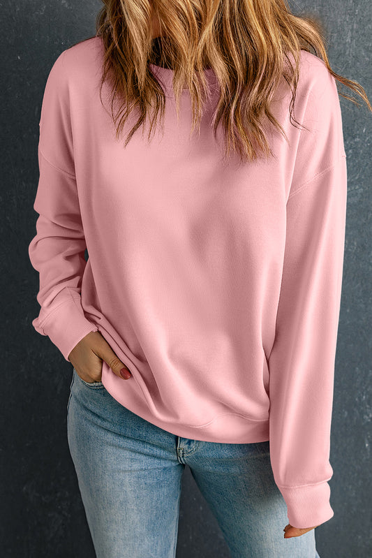 Pink Solid Classic Crewneck Pullover Sweatshirt