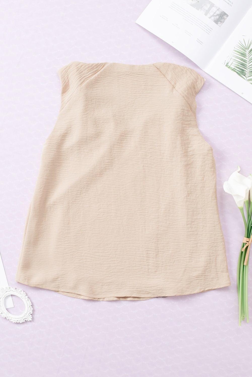 Apricot V Neck Knotted Shoulder Vest