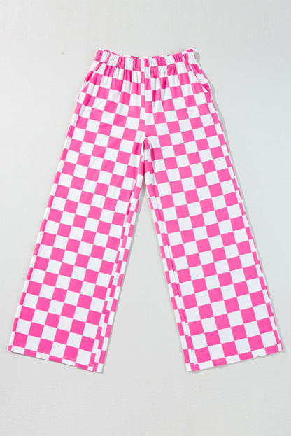 Bonbon 2-Tone Checked Print High Waist Wide Leg Pants