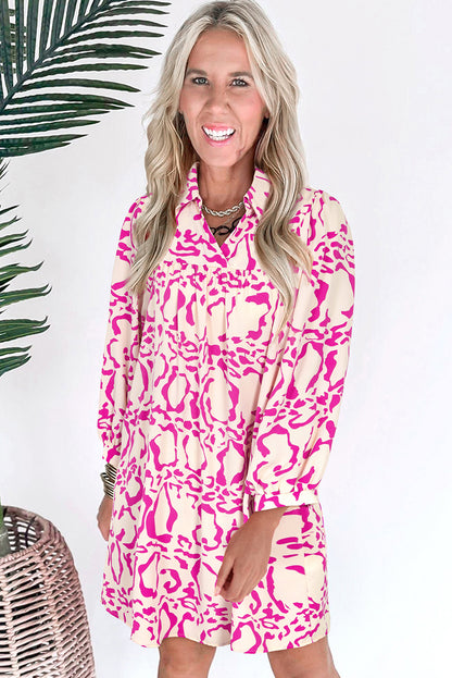 Pink Leopard Print Loose Fit Babydoll Mini Dress