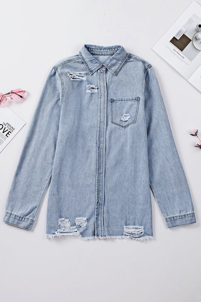 Fade Blue Ripped Denim Jacket