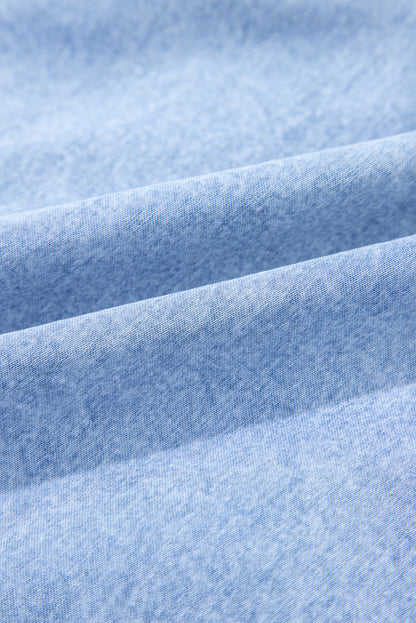 Beau Blue Bow Detail Spaghetti Straps Ruffle Hem Denim Short Dress