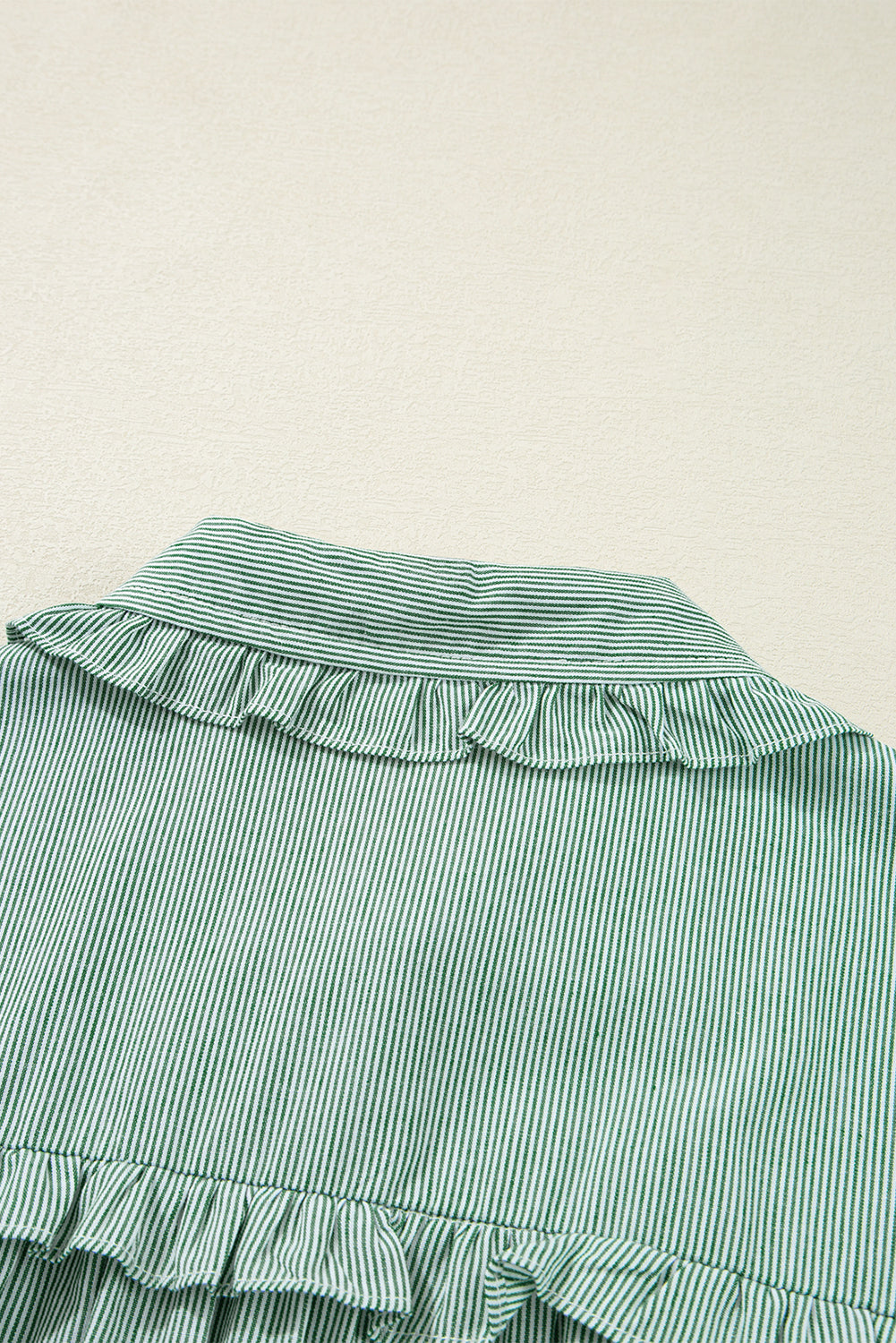 Green Stripe Frilled Sleeveless Collar Front Pocket Button Up Mini Dress