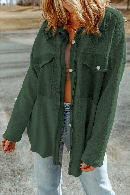 Green Contrast Flap Pockets Relaxed Shacket