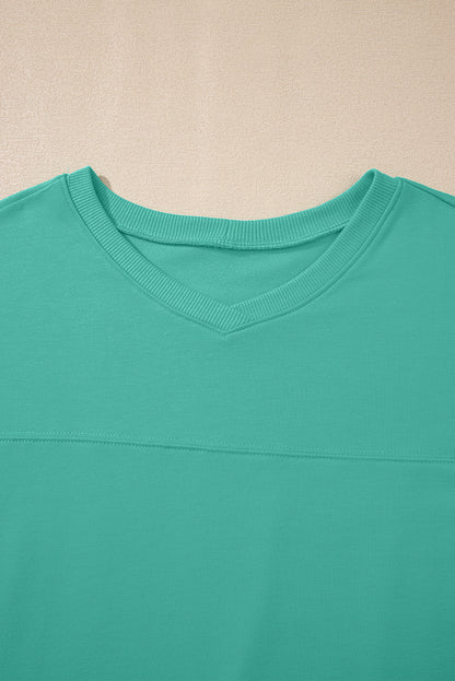 Sea Green Solid Loose V Neck Half Sleeve Tee and Shorts