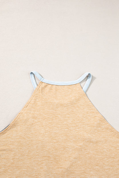 Light French Beige Geometric Color Block Sleeveless Top