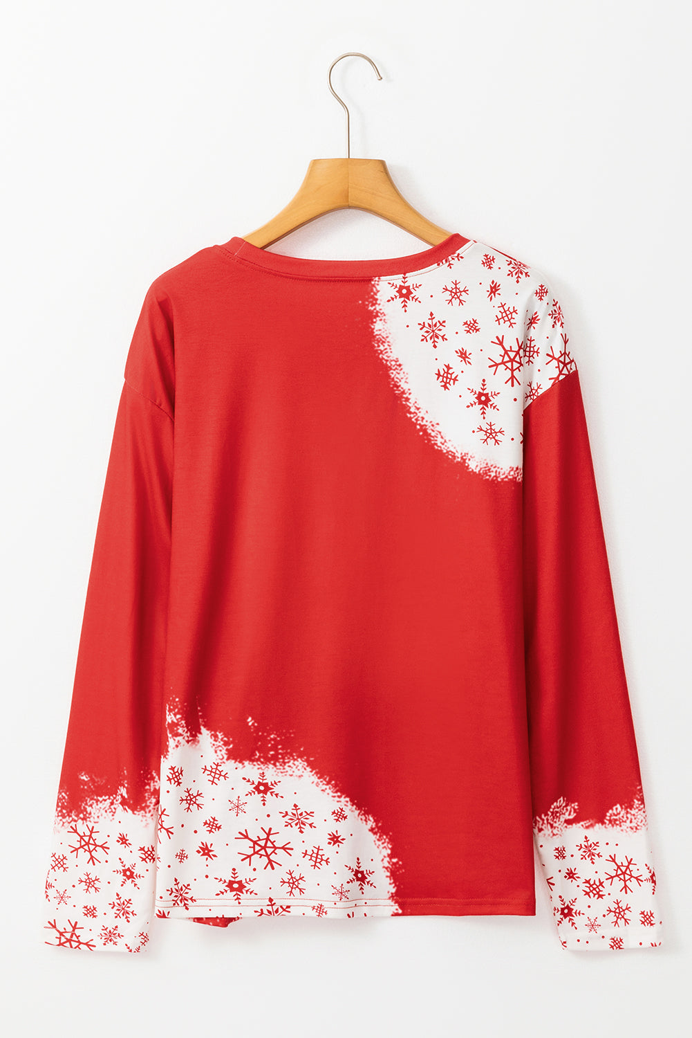 Fiery Red Snowflake Bleached Print Long Sleeve T Shirt