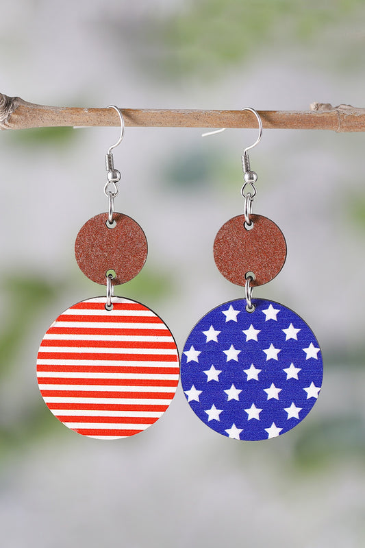 Dark Blue 4th of July Wooden Flag Earrings