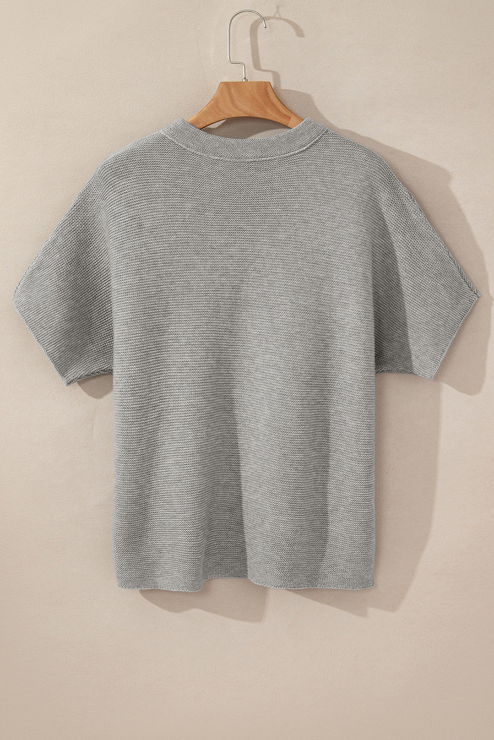 Medium Grey High Neck Short Bat Sleeve Sweater