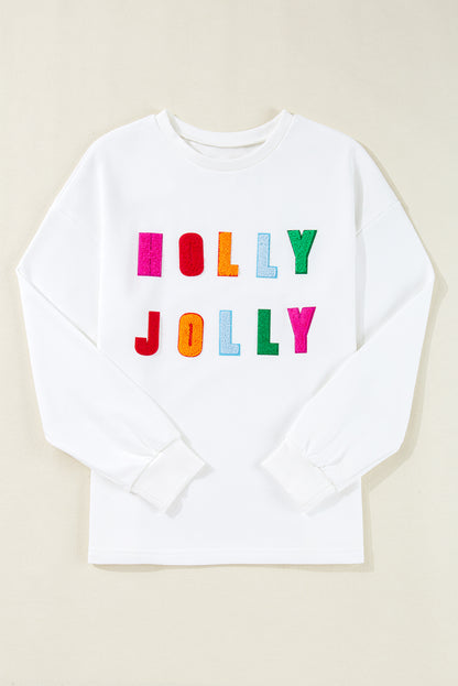 White Chenille Holly Jolly Graphic Long Sleeve Top