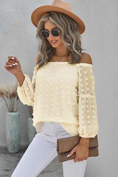 Swiss Dot Off-Shoulder Long Sleeve Blouse