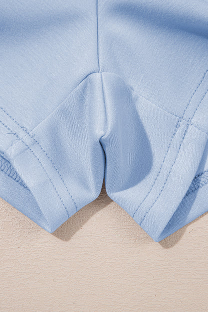 Beau Blue Puff Sleeve Pearl Embellished Scallop Trim Top 2 Piece Skort Set