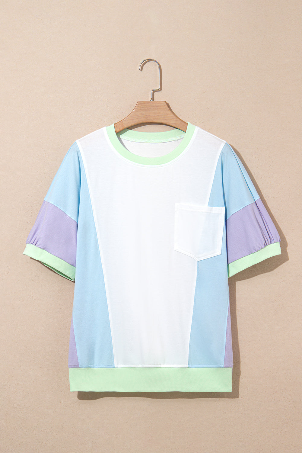 White Color Block Patchwork Half Sleeve Oversized T Shirt
