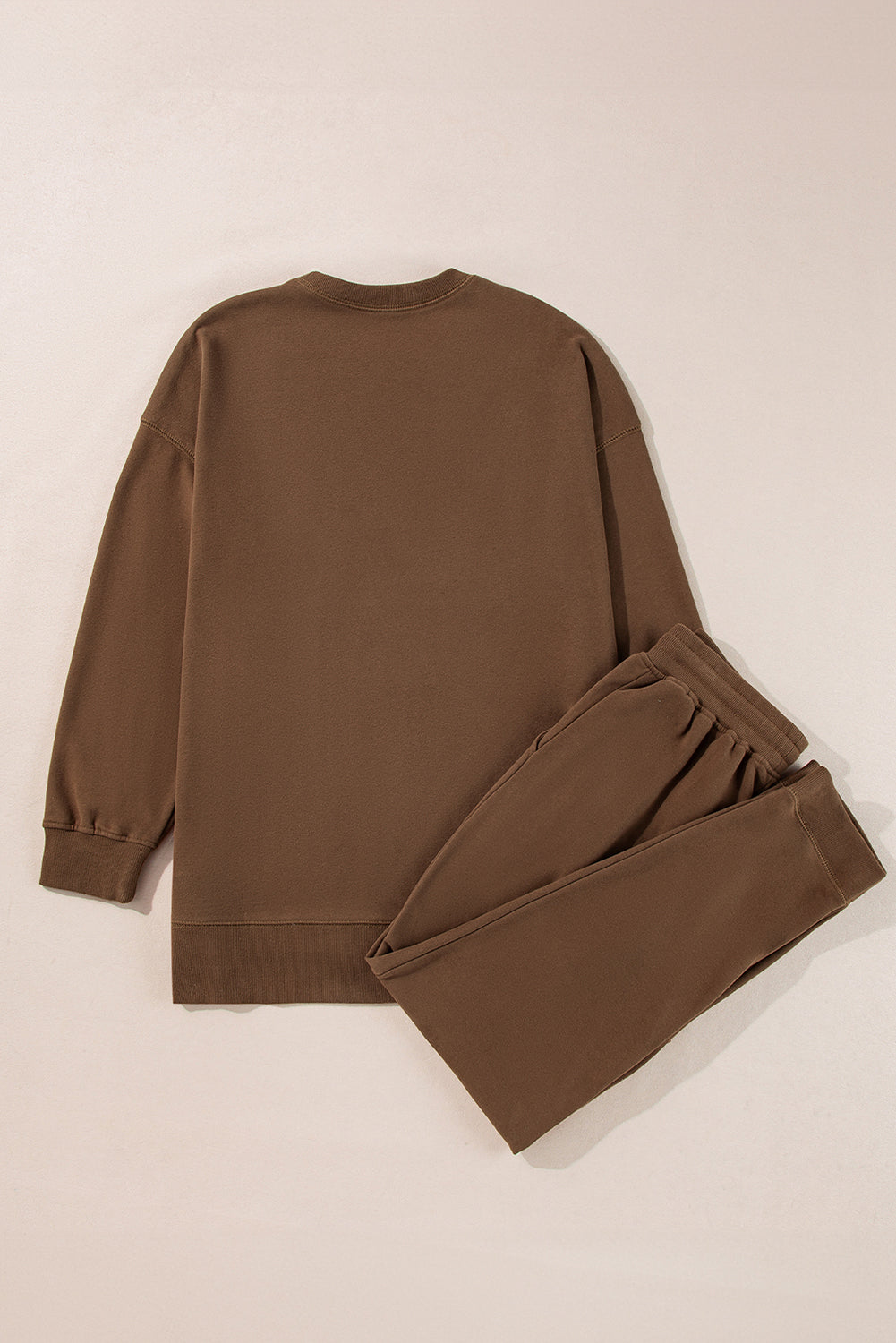 Coffee Solid Color High Low Pullover and Skinny Pants Set