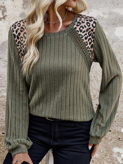 Leopard Round Neck Long Sleeve T-Shirt