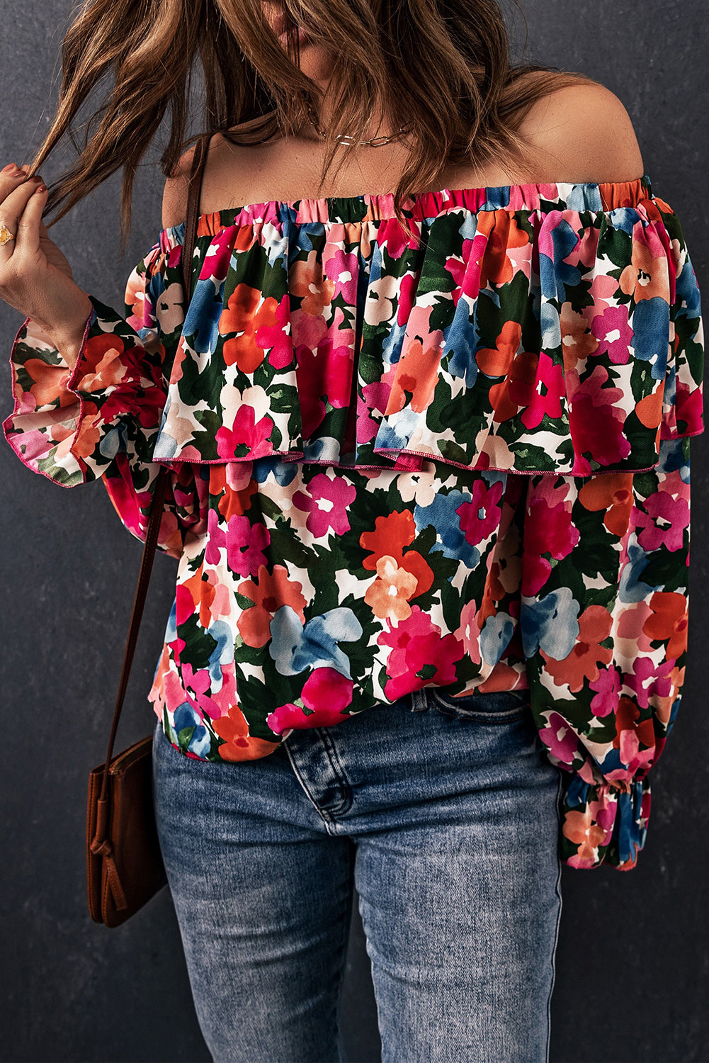 Floral Print Ruffled Off Shoulder Blouse