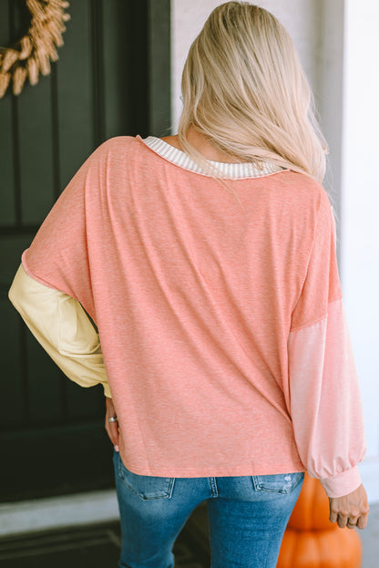 Striped Color Block Splicing Long Sleeve T Shirt