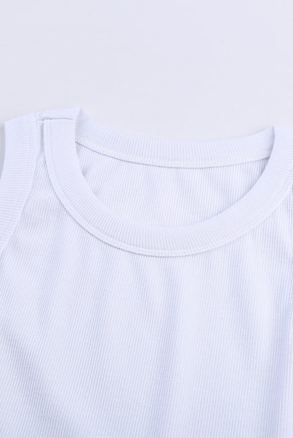 Solid White Round Neck Ribbed Tank Top