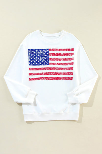 White American Flag Graphic Drop Shoulder Loose Sweatshirt