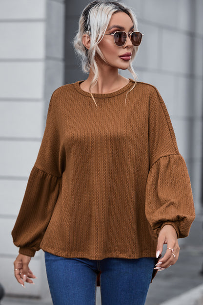 Faux Knit Jacquard Puffy Long Sleeve Top