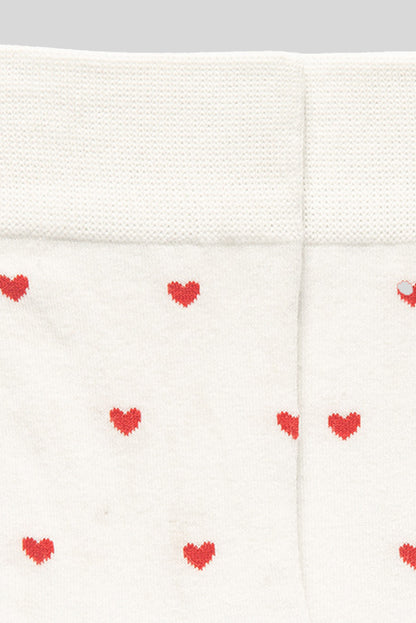 White Valentines Heart Pattern Crew Socks