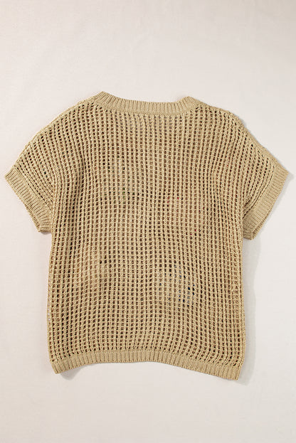 Light French Beige Crochet Flower Hollow-out Sweater T Shirt