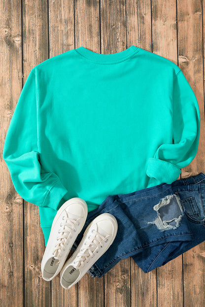 Aruba Blue Solid Fleece Lined Drop Shoulder Terry Sweatshirt