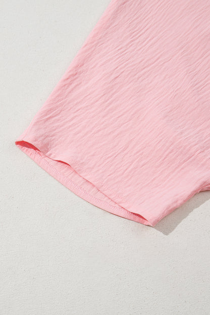 Pink Textured Half Sleeve V Neck Plus Size T Shirt with Chest Pocket