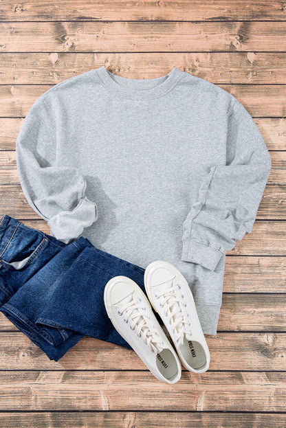 Light Grey Plain Drop Shoulder Crewneck Pullover Sweatshirt